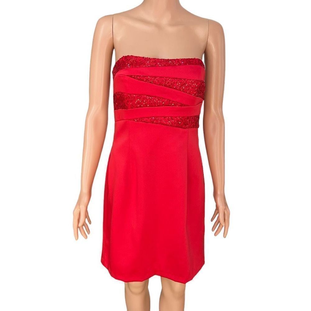 Jessica McClintock Gunne Sax 90s Red Strapless Sequin Mini Dress Size S NWT